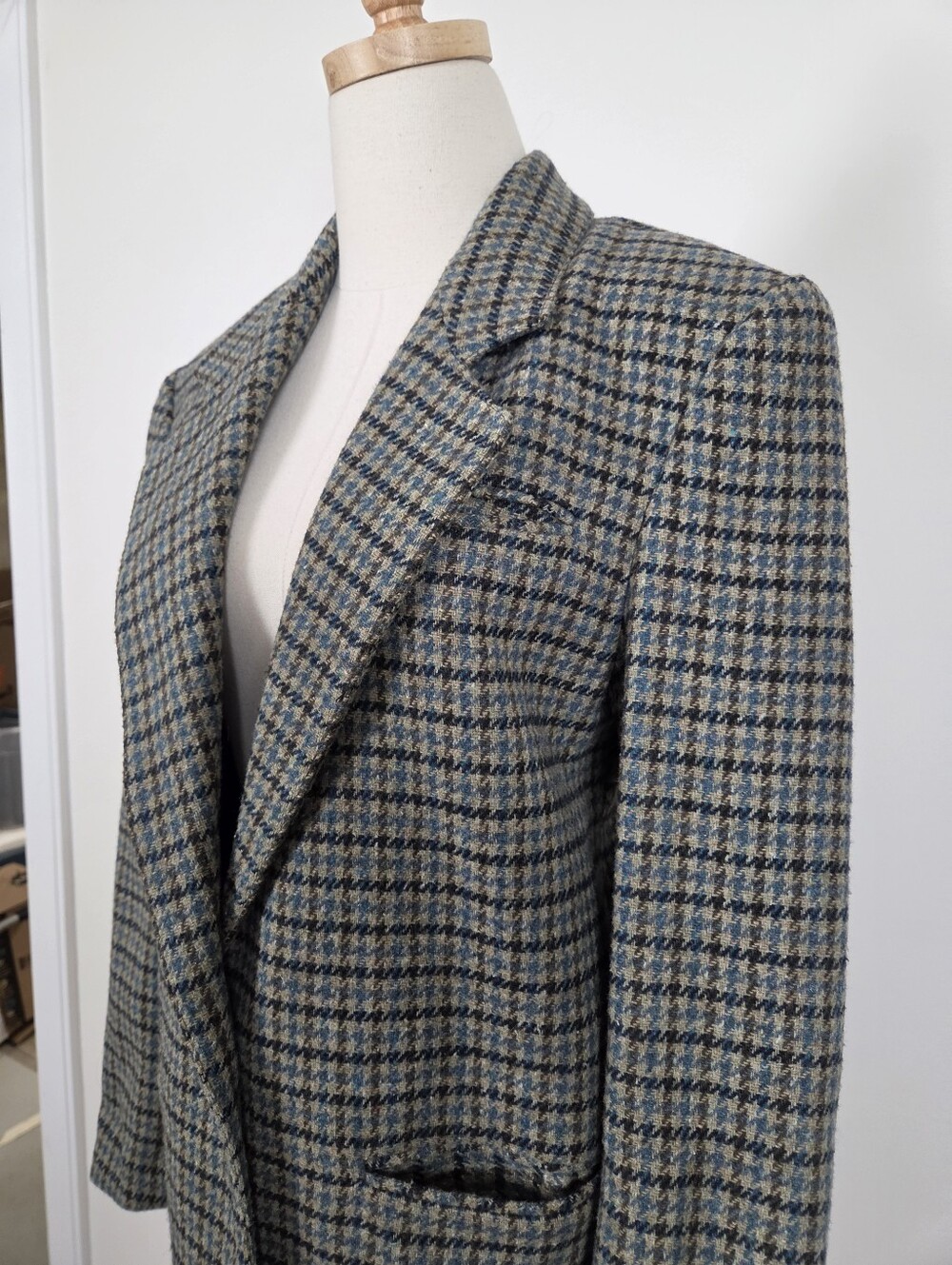 Romanian Houndstooth Oversized Blazer Blue Brown Boxy (c1) - Picture 4 of 12